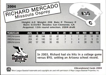 2004 Grandstand Missoula Osprey #NNO Richard Mercado Back