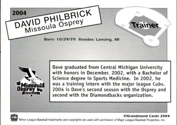 2004 Grandstand Missoula Osprey #NNO Dave Philbrick Back