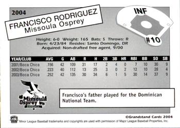 2004 Grandstand Missoula Osprey #NNO Francisco Rodriguez Back
