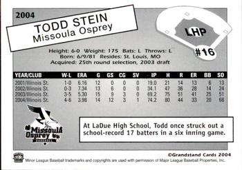 2004 Grandstand Missoula Osprey #NNO Todd Stein Back