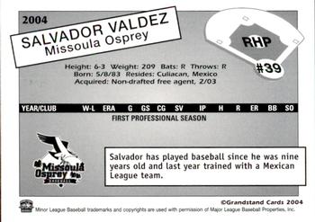 2004 Grandstand Missoula Osprey #NNO Salvador Valdez Back