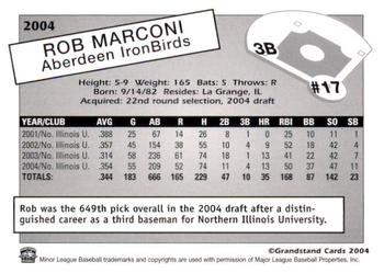 2004 Grandstand Aberdeen IronBirds #NNO Rob Marconi Back