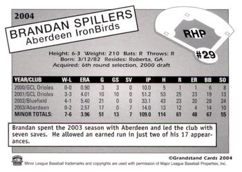 2004 Grandstand Aberdeen IronBirds #NNO Brandon Spillers Back