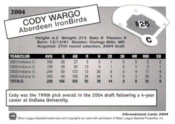 2004 Grandstand Aberdeen IronBirds #NNO Cody Wargo Back