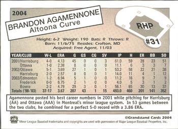 2004 Grandstand Altoona Curve #NNO Brandon Agamennone Back