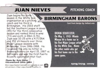 2004 Grandstand Birmingham Barons #NNO Juan Nieves Back