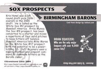 2004 Grandstand Birmingham Barons #NNO Top Prospects - Jeff Bajenaru / Kris Honel / Mike Morse / Arnie Munoz Back