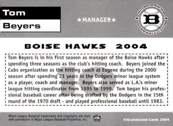 2004 Grandstand Boise Hawks #NNO Tom Beyers Back