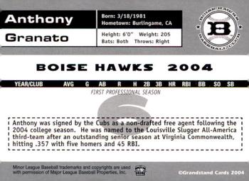 2004 Grandstand Boise Hawks #NNO Anthony Granato Back