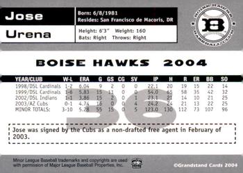 2004 Grandstand Boise Hawks #NNO Jose Urena Back