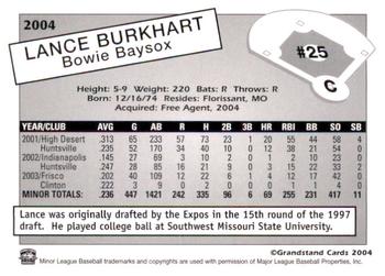 2004 Grandstand Bowie Baysox #NNO Lance Burkhart Back