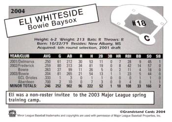 2004 Grandstand Bowie Baysox #NNO Eli Whiteside Back