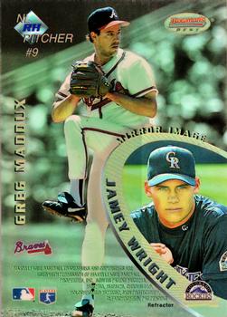 1996 Bowman's Best - Mirror Image Refractor #9 Mike Mussina / Bartolo Colon / Greg Maddux / Jamey Wright Back