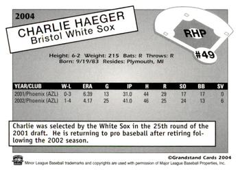 2004 Grandstand Bristol White Sox #NNO Charlie Haeger Back