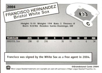 2004 Grandstand Bristol White Sox #NNO Francisco Hernandez Back