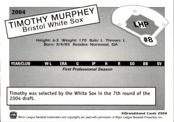 2004 Grandstand Bristol White Sox #NNO Timothy Murphey Back