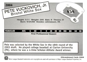 2004 Grandstand Bristol White Sox #NNO Pete Vuckovich Jr. Back