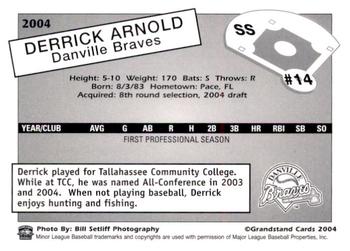 2004 Grandstand Danville Braves #NNO Derrick Arnold Back