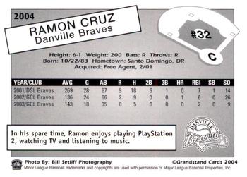 2004 Grandstand Danville Braves #NNO Ramon Cruz Back