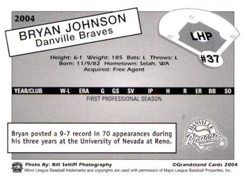 2004 Grandstand Danville Braves #NNO Bryan Johnson Back