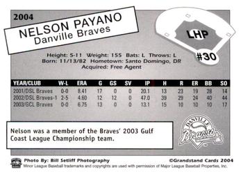 2004 Grandstand Danville Braves #NNO Nelson Payano Back