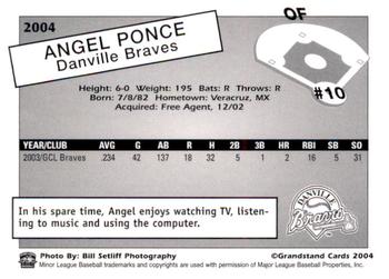 2004 Grandstand Danville Braves #NNO Angel Ponce Back