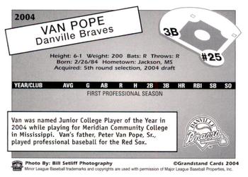2004 Grandstand Danville Braves #NNO Van Pope Back
