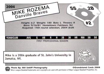 2004 Grandstand Danville Braves #NNO Mike Rozema Back