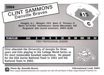 2004 Grandstand Danville Braves #NNO Clint Sammons Back