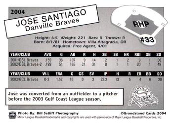 2004 Grandstand Danville Braves #NNO Jose Santiago Back