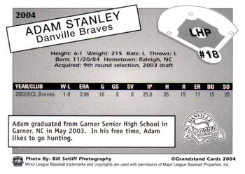 2004 Grandstand Danville Braves #NNO Adam Stanley Back