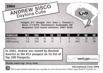 2004 Grandstand Daytona Cubs #NNO Andrew Sisco Back