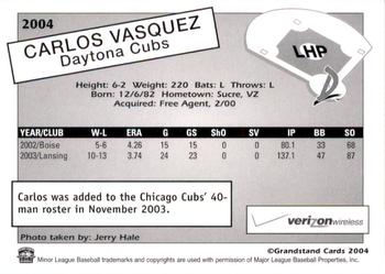 2004 Grandstand Daytona Cubs #NNO Carlos Vasquez Back