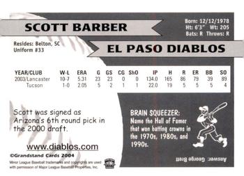 2004 Grandstand El Paso Diablos #NNO Scott Barber Back