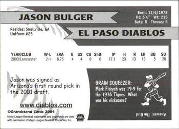 2004 Grandstand El Paso Diablos #NNO Jason Bulger Back