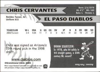 2004 Grandstand El Paso Diablos #NNO Chris Cervantes Back