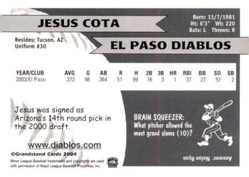 2004 Grandstand El Paso Diablos #NNO Jesus Cota Back