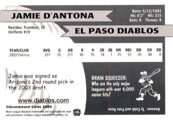 2004 Grandstand El Paso Diablos #NNO Jamie D'Antona Back