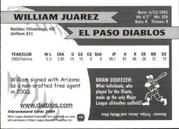 2004 Grandstand El Paso Diablos #NNO William Juarez Back