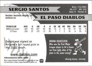 2004 Grandstand El Paso Diablos #NNO Sergio Santos Back