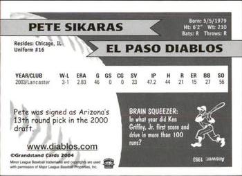 2004 Grandstand El Paso Diablos #NNO Pete Sikaras Back