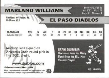 2004 Grandstand El Paso Diablos #NNO Marland Williams Back