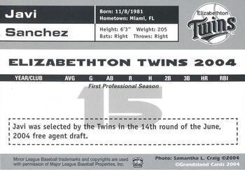 2004 Grandstand Elizabethton Twins #NNO Javi Sanchez Back