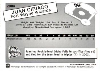 2004 Grandstand Fort Wayne Wizards #NNO Juan Ciriaco Back