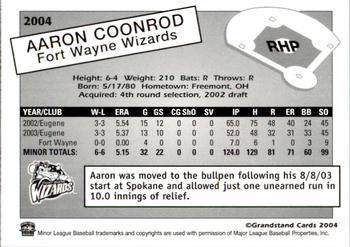 2004 Grandstand Fort Wayne Wizards #NNO Aaron Coonrod Back