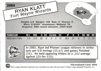 2004 Grandstand Fort Wayne Wizards #NNO Ryan Klatt Back