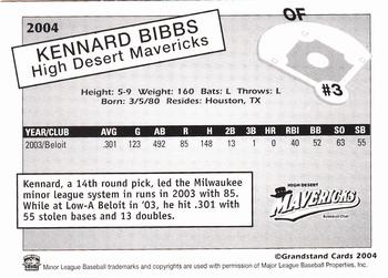 2004 Grandstand High Desert Mavericks #NNO Kennard Bibbs Back