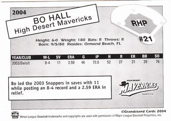2004 Grandstand High Desert Mavericks #NNO Bo Hall Back