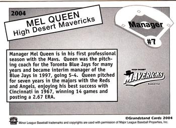 2004 Grandstand High Desert Mavericks #NNO Mel Queen Back
