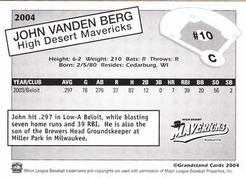 2004 Grandstand High Desert Mavericks #NNO John Vanden Berg Back